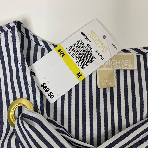 Michael Kor Blue & White Stripe Bell Sleeve Top Medium NWT Nautical - Picture 7 of 8